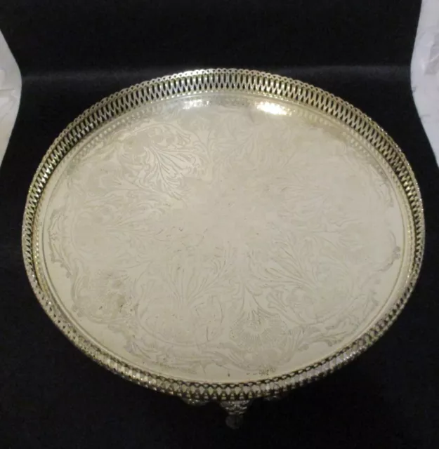 Vintage Mayell Queen Anne Silver Plated (EP On Steel) Round Tray On Legs