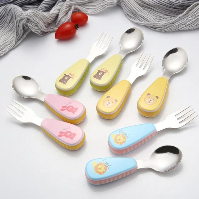 Steel Baby Tableware Spoon Fork Set Short Handle Toddler Dinnerware Set