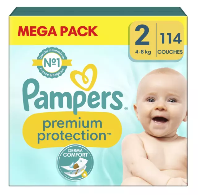 Mega Pack 114 Couches bébé PAMPERS Premium Protection Taille 2 = 4-8 KG Baby Dry