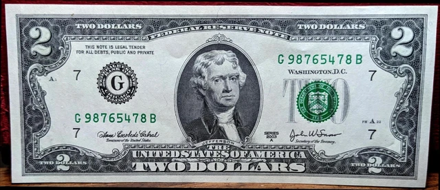 2003A $2 Chicago G98765478B FANCY Sheet Note - Uncirculated - 28008
