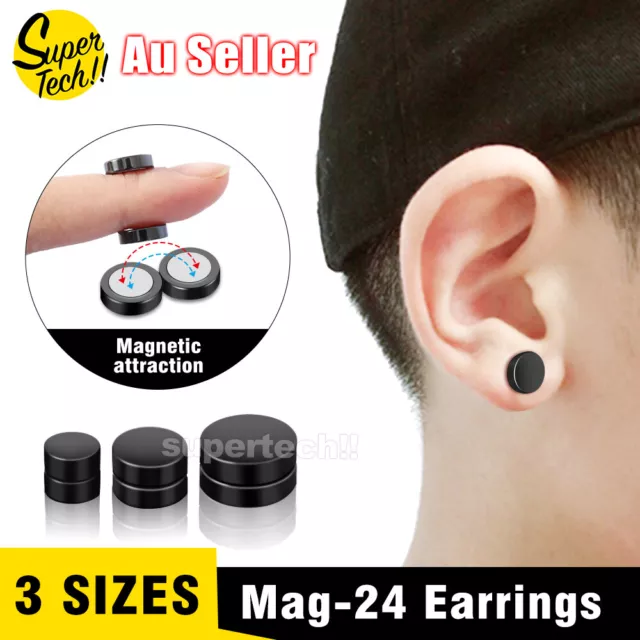 No Piercing Flat Round Fashion Magnetic Ear Stud Earrings Punk Mens Jewellery