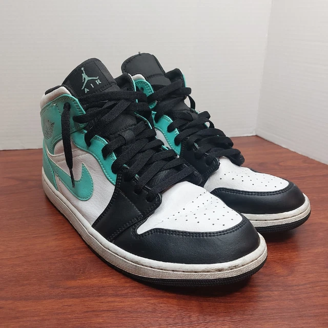 NIKE AIR JORDAN 1 MID TROPICAL TWIST TEAL BLACK TOE 554724-132 WHITE MEN Size 12