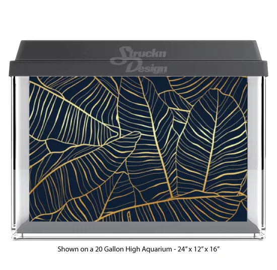 Black Tropical Leaf Gold Polyester Fish Tank Glass Backdrop Aquarium Background
