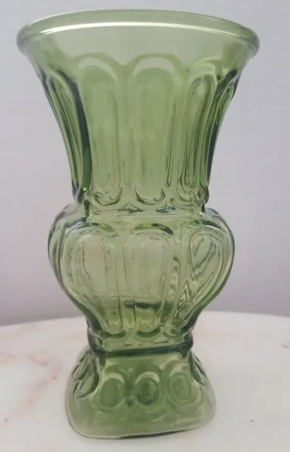 Beautiful Vintage Large Green Pressed fingerprint Glass Vase Unbranded