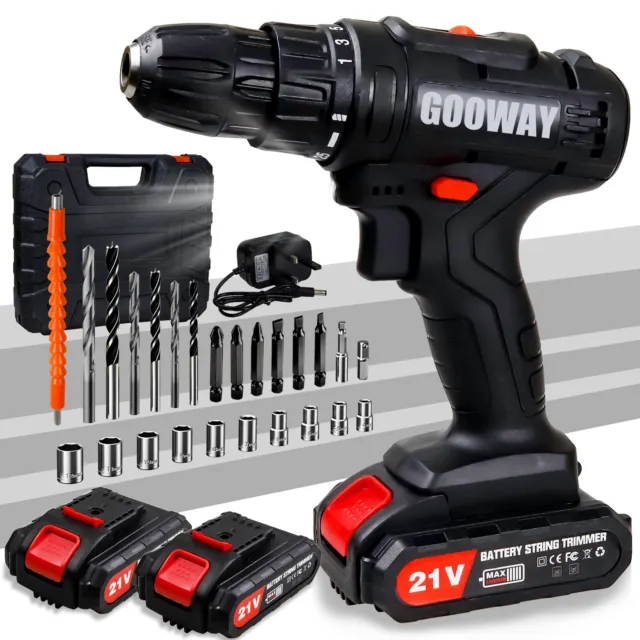 21V Cordless Hammer Drill Set Electric Impact Driver Screwdriver 2 Battery UK