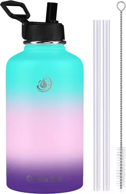 Stainless Steel Water Bottle with Straw, 64 OZ Wide Mouth Vacuum Insulated Sport