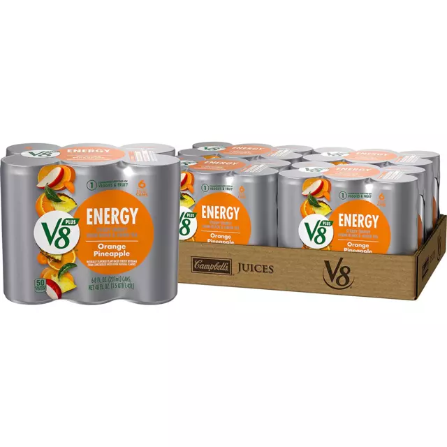 V8 +ENERGY Orange Pineapple Energy Drink, 8 Ounce Can (4 Packs of 6 Cans)