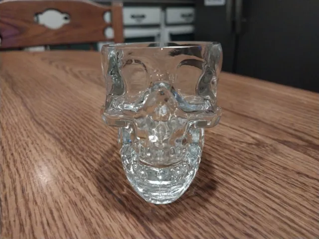 Glass Crystal Head Vodka Skull Shaped Shot Glass 3” Long 2 1/4" Tall Signed Exc!