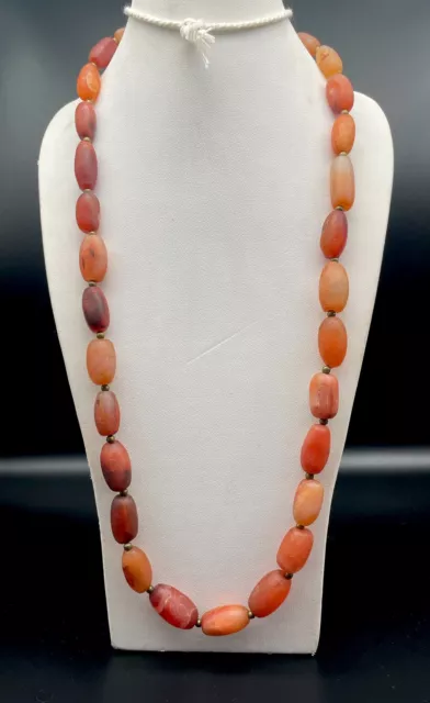 Ancient Sasanian Etched Carnelian Beads Strand Beautiful Color 15 Beads