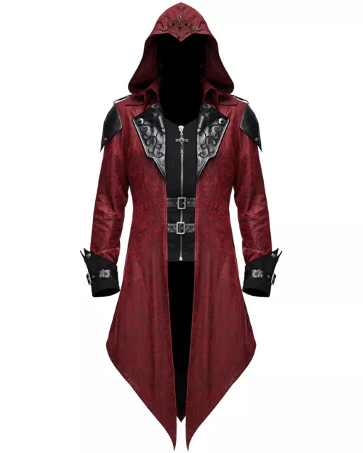 Devil Fashion Mens Gothic Hooded Jacket Coat Red Black Dieselpunk Assassin Creed