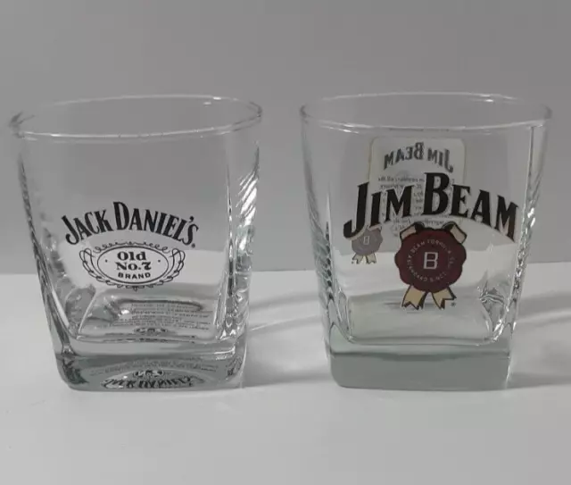 Jack Daniels Old No.7 & Jim Beam Bourbon Whiskey Glass Collectible Barware x 2