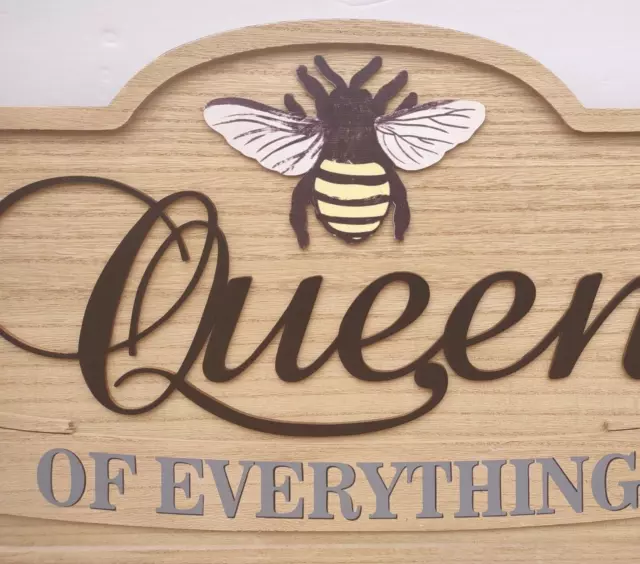 Honey Bee Queen of Everything Large Wooden Door Hanger Wall Sign Plaque New flaw