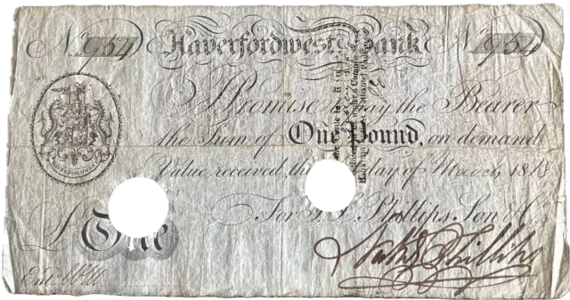 Haverfordwest Bank 1818 £1 banknote Outing 912b