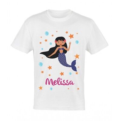 Personalised Name T-Shirts Kids Tee Printed Children's Mermaid Boys Girls Custom