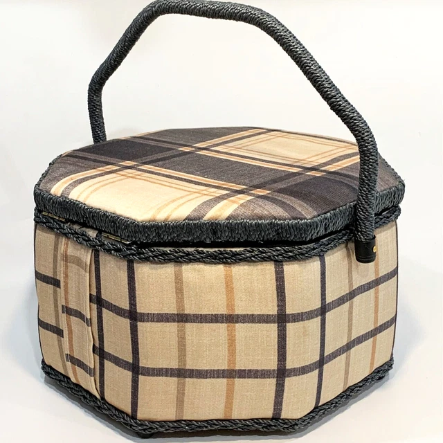 SEWING BASKET W/ Tray Insert & Handle Spotlight Lge Hexagonal As new