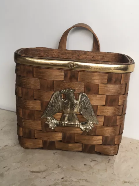 Vermont Putney Basketville Woven Wall Hanging Mail Basket Vintage Eagle