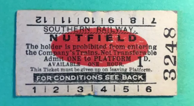 Platform ticket Southern Railway Nutfield 16 JN 66