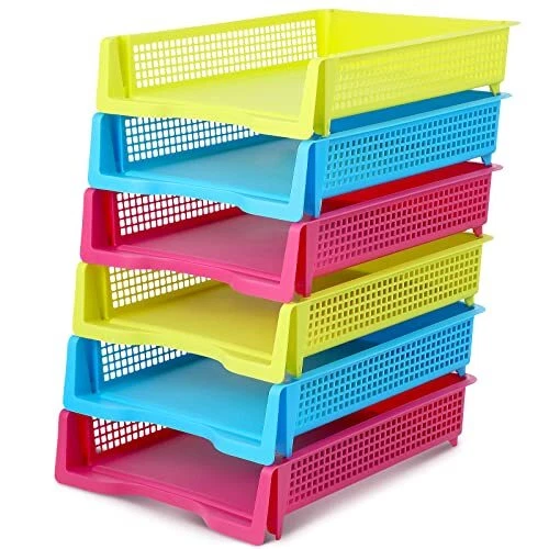 6 Tier Stackable Plastic Paper Bin Desk Letter Organizer Tray Classroom