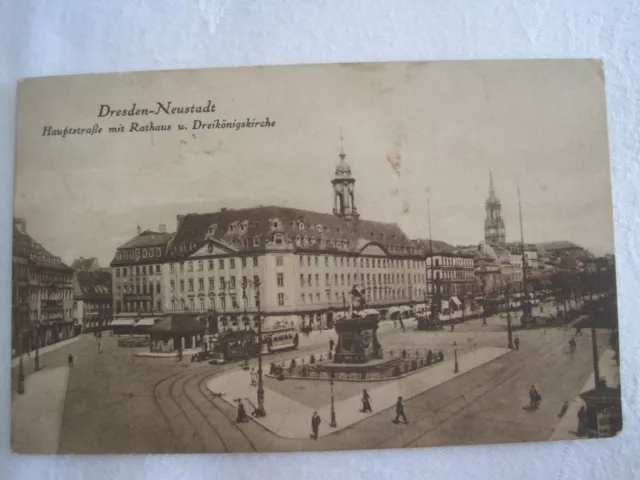 AK Dresden - Neustadt /  Hauptsraße mit Rathaus um  1930