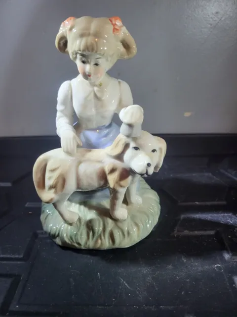 Vintage Girl With Dog Young Border Guard Russian Porcelain Figurine