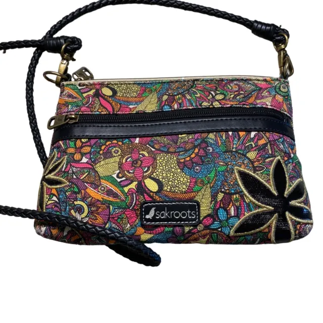 Sakroots crossbody bag canvas colorful embroidery flowers bird bag purse clean M