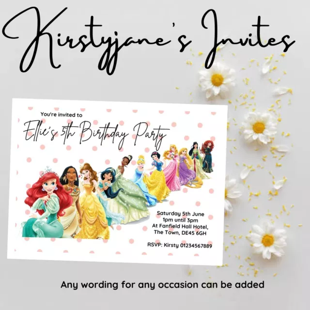 Birthday party invitations invites Personalised Disney Princess Princesses Girls