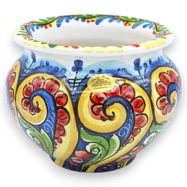 Cachepot Vaso per piante in ceramica Caltagirone - Ø 15 cm ca. Decoro Barocco mu