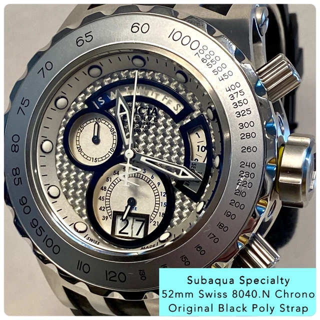 Invicta Subaqua Specialty 52mm Swiss 8040.N Chrono Slvr/BLK Poly Band Mens Watch