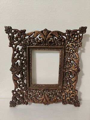 VTG Solid Brass Ornate Victorian Style Photo Frame Antiqued Gold Stunning Rare