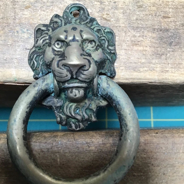 Antique Vintage Brass Lion Head Drop Ring Drawer Pull Furniture Hardware