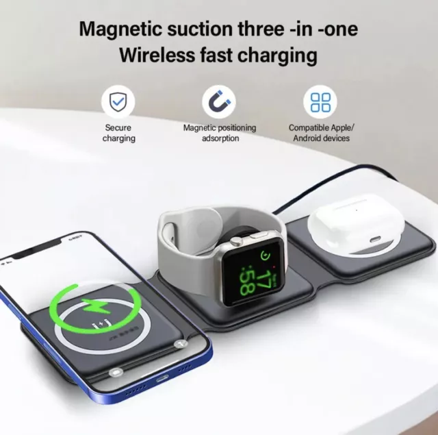 Apple 3in1 Faltbare|Magnetisch|Wireless|Ladestation| iPhone Watch AirPod /Schwaz