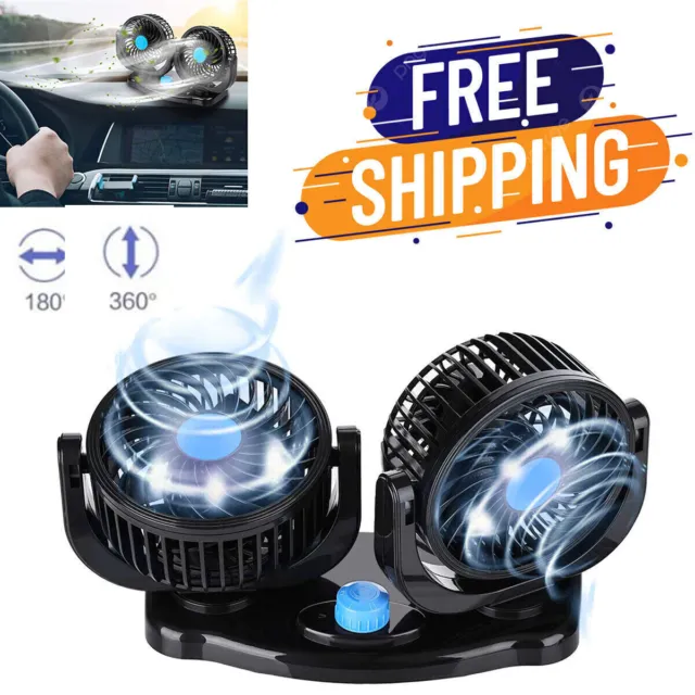 2 Speed 12 Volt Twin Fan 360° All-Round Dual Fan For Cars Vans Camper Caravans