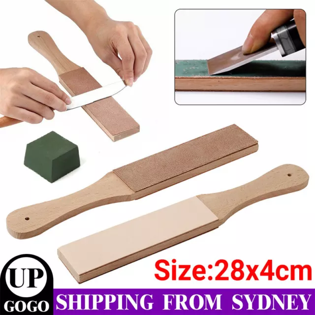 Dual Sided Leather Blade Strop Cutter Razor Sharpener Polishing Wooden Handle AU