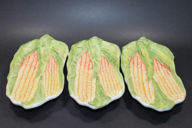Vtg Italian Pottery Majolica Corn Shaped 10 in Dish Set of 3