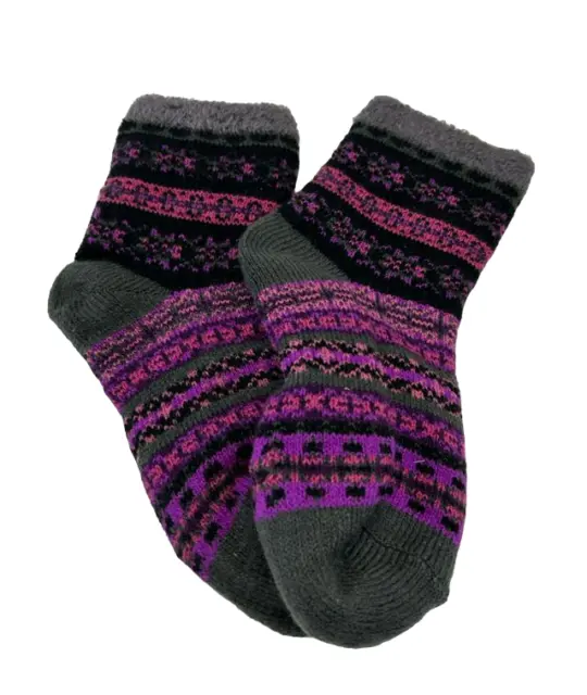 Kid's Thermal Wool Stripe Socks, Grey/Purple/Black
