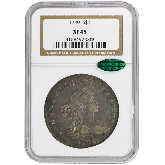 1799 $1 Draped Bust Dollar, NGC XF45 CAC Rare Coin