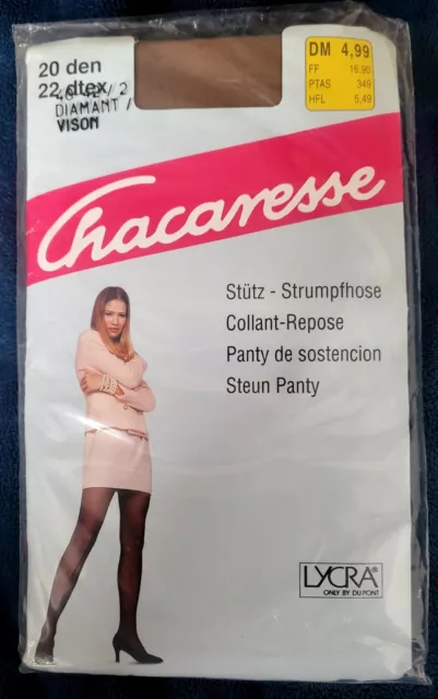 Vintage 1990er Stützstrumpfhose Chacaresse 20 DEN, Gr.40-42, Diamant, OVP