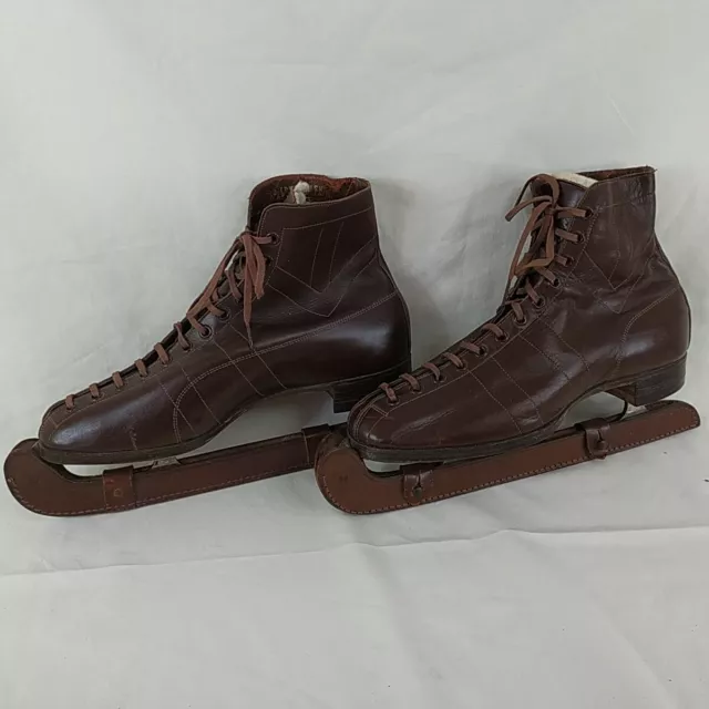 Spalding Olympic Leather Ice Skates Vintage Brown Ladies 8.5 Hudoha Fagan Blade