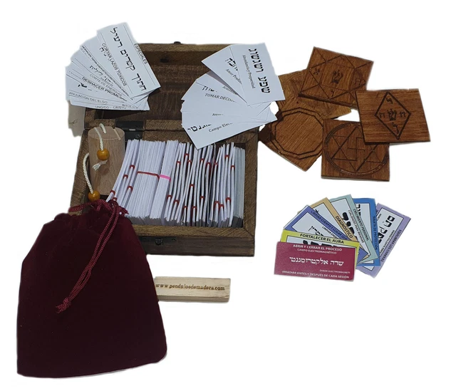 Péndulo Hebreo, el kit mas COMPLETO con mas de 600 etiquetas, simbolos de madera