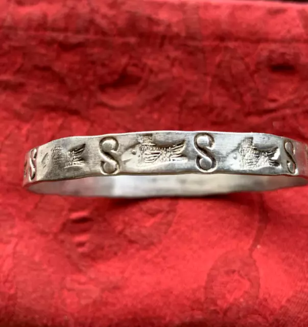 Vintage Mexican Sterling Silver Bangle with Christian Symbols