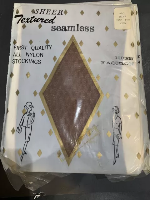 Vintage NOS Seamless SHEER TEXTURED Stockings Hosiery | ALL NYLON 10 1/2 Taupe