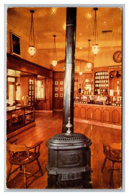 Anaheim CA Disneyland Upjohn Old Fashioned Drugstore Wood Burning Stove Postcard