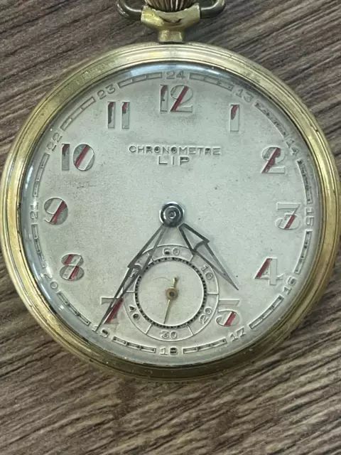 Ancienne montre à gousset lip chronomètre plaqué or 2