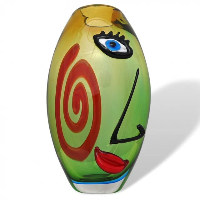 Vase en verre art moderne style de murano / style ancien jaune avec motif visage