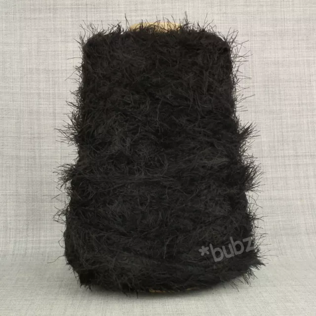 SHINY SILK SOFT 4 PLY FEATHER EYELASH YARN BLACK 400g CONE HAND MACHINE KNITTING