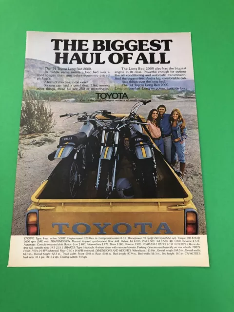 1974 Toyota Yamaha Pick Up Truck Original Print Ad Advertisement
