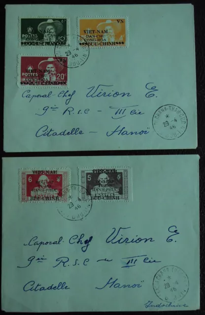 Vietnam Indochine 2 LETTRES covers 1946
