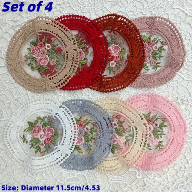 Set De 4 Tissé Brodé Dentelle Napperon dessous Verre Rond Mini Table Tissu Rétro