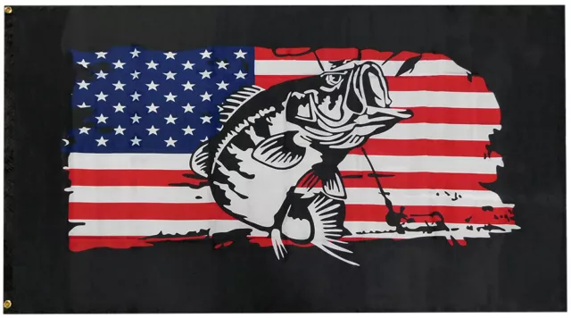 American Flag Bass Fishing, Vinyl Decal Sticker, Indoor Outdoor, 3 Sizes,  #8076