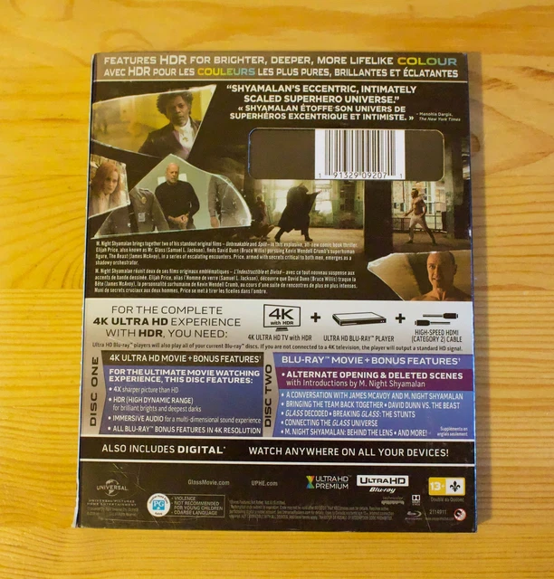 GLASS 4K UHD Blu-ray M. Night Shyamalan James McAvoy Bruce Willis w ...